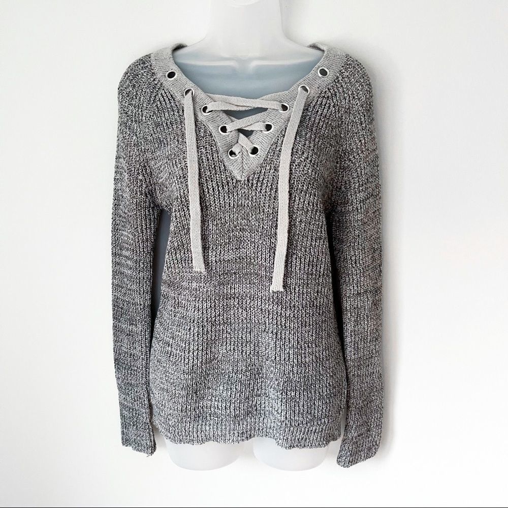 🤍 LOVE TREE | Heather Gray Comfy Tie Sweater